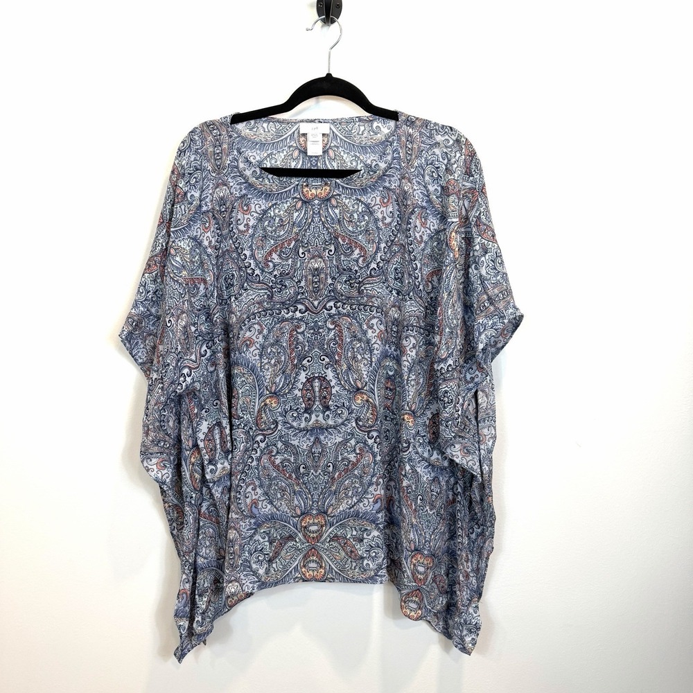 J.Jill Paisley Print Caftan Top Poncho Blouse Flowy Rayon Oversized XS/S
